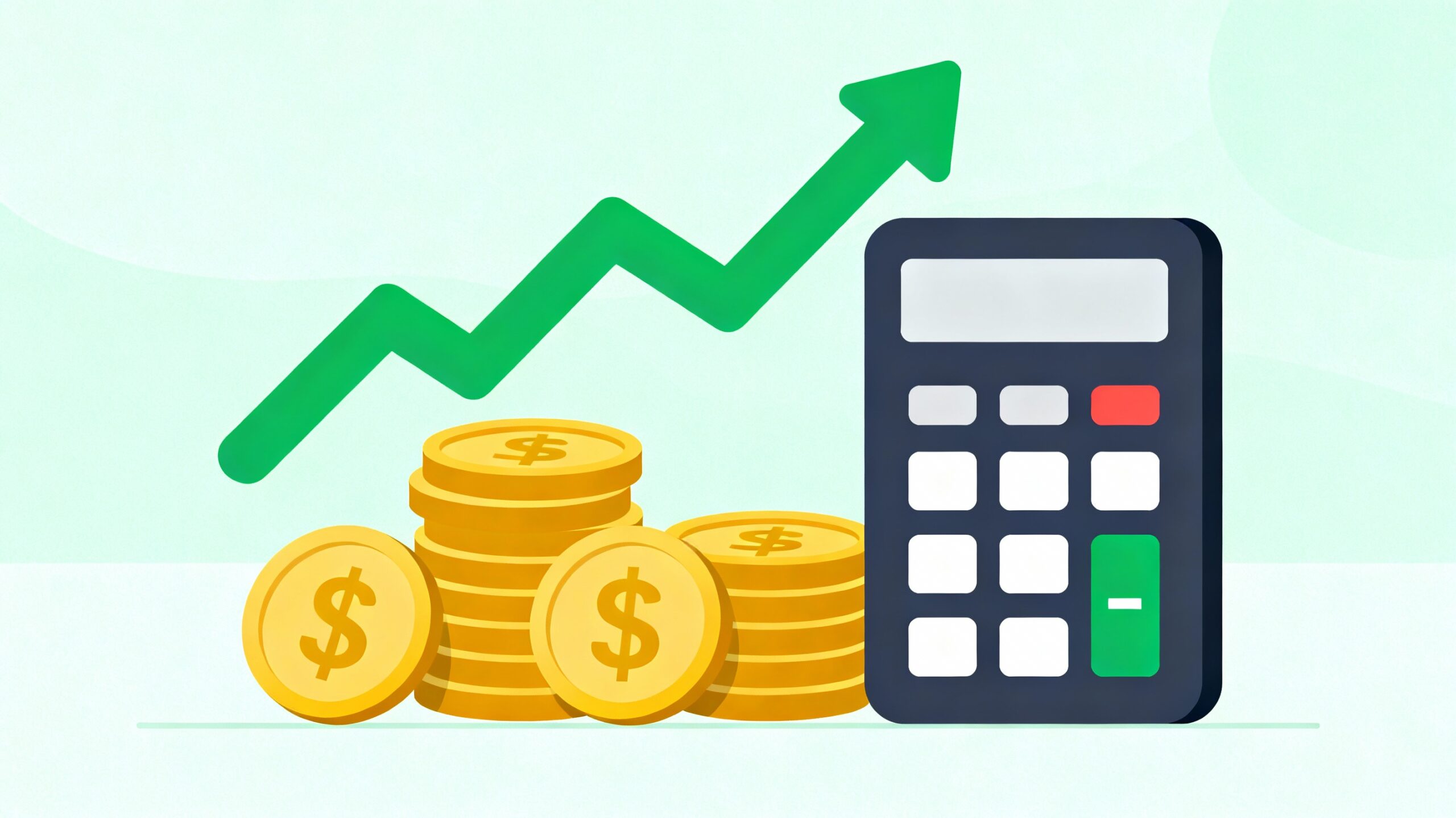 Loan calculation illustration with EMI, coins, and calculator, watermarked for Calculatorstime.com